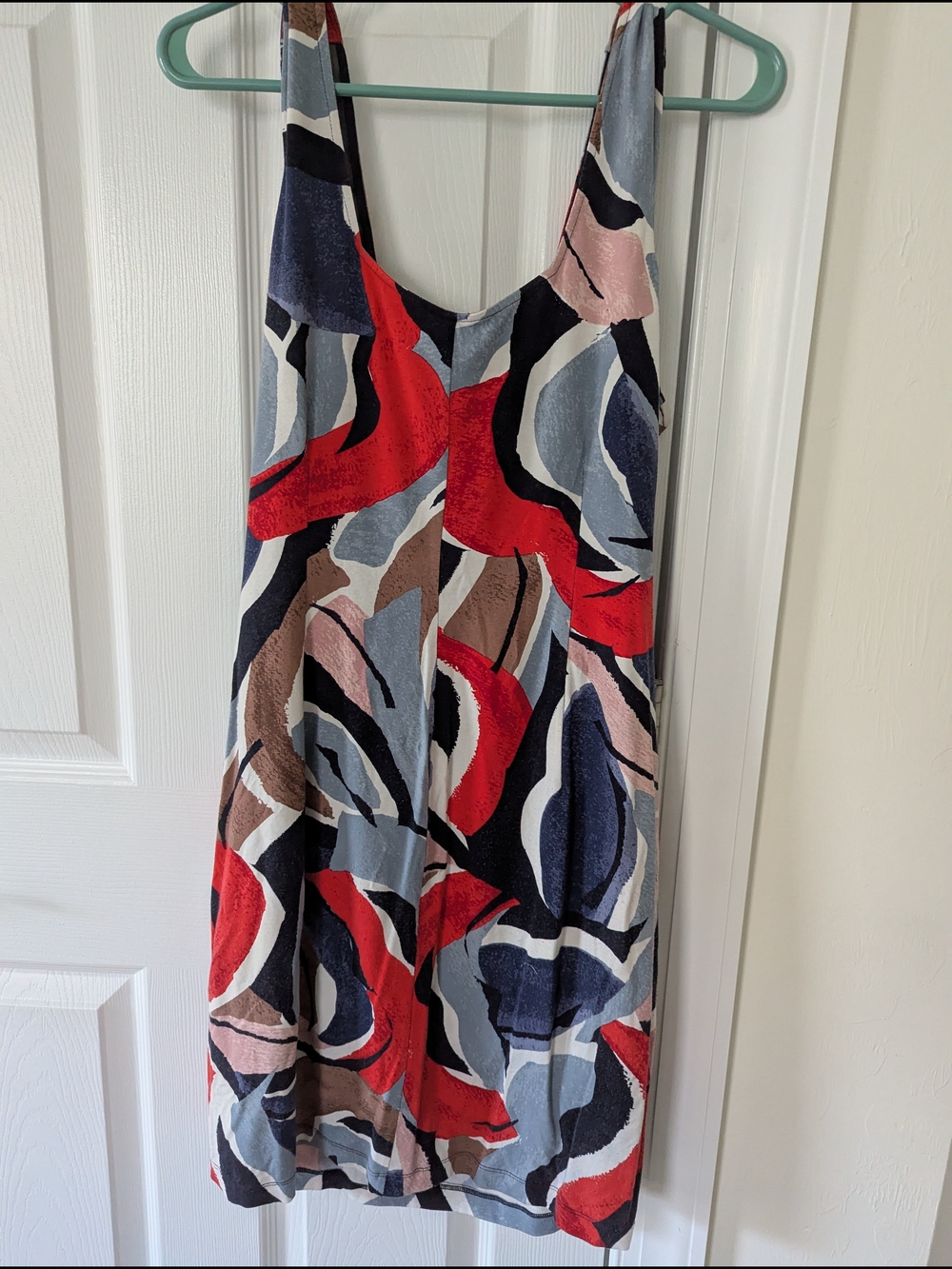 NIC+ZOE Abstract Print Mini Dress in Red, Navy, Gray and Tan